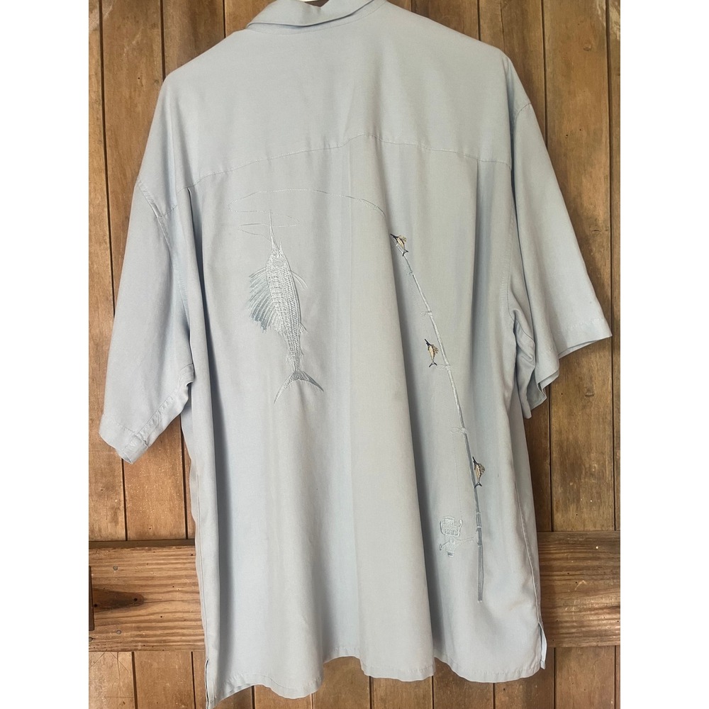 Bamboo Cay Mens XL Blue Marli Fishing Embroidered Short Sleeve Button Down Shirt - Picture 3 of 9